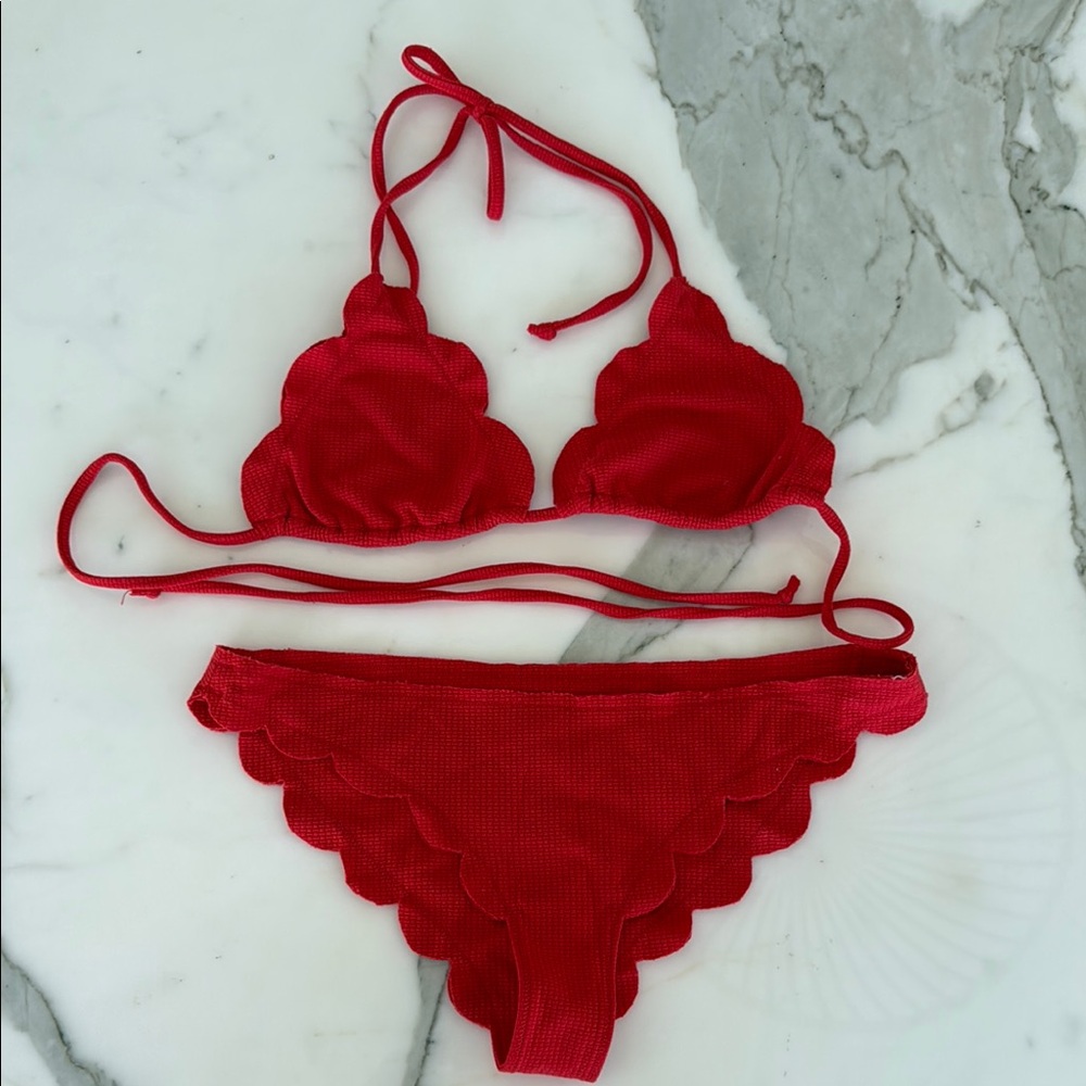 Marysia swim Red Scalloped Bikini Set